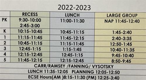 22-23 Lunch Schedule